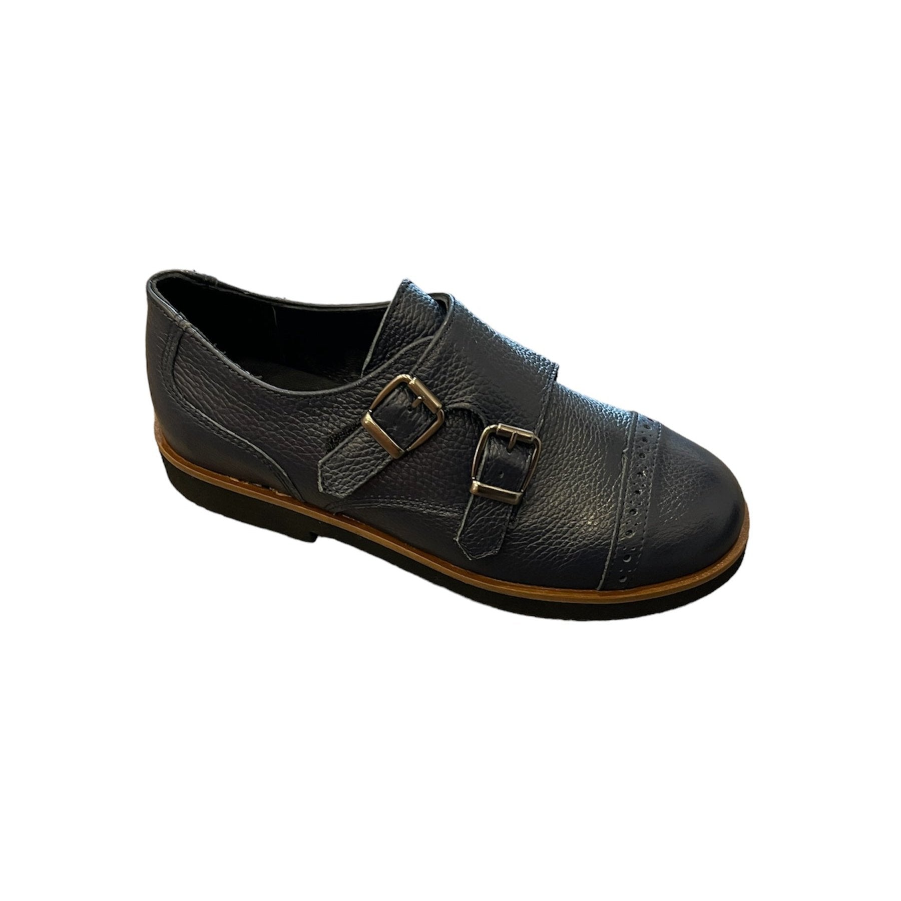 BLUBLONC JASON BOYS LEATHER MONK STRAP NAVY SHOE – Toesies Shoes