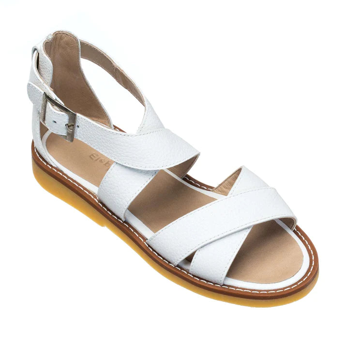 ELEPHANTITO CECIL GIRLS CROSSED LEATHER SANDAL WHITE