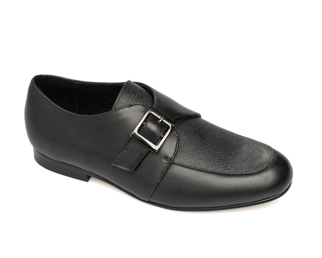 VENETTINI JACKSON BOYS BLACK LEATHER SAFIANO MONK STRAP DRESS SHOE