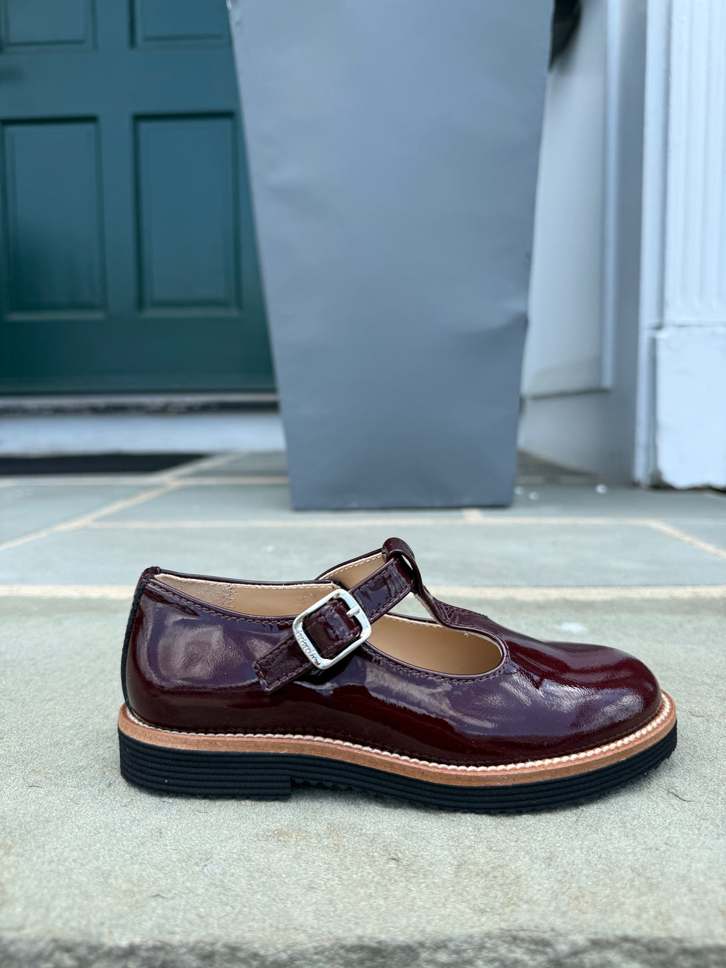 BEBERLIS 24702 GIRLS BURGUNDY T STRAP BUCKLE DRESS SHOE