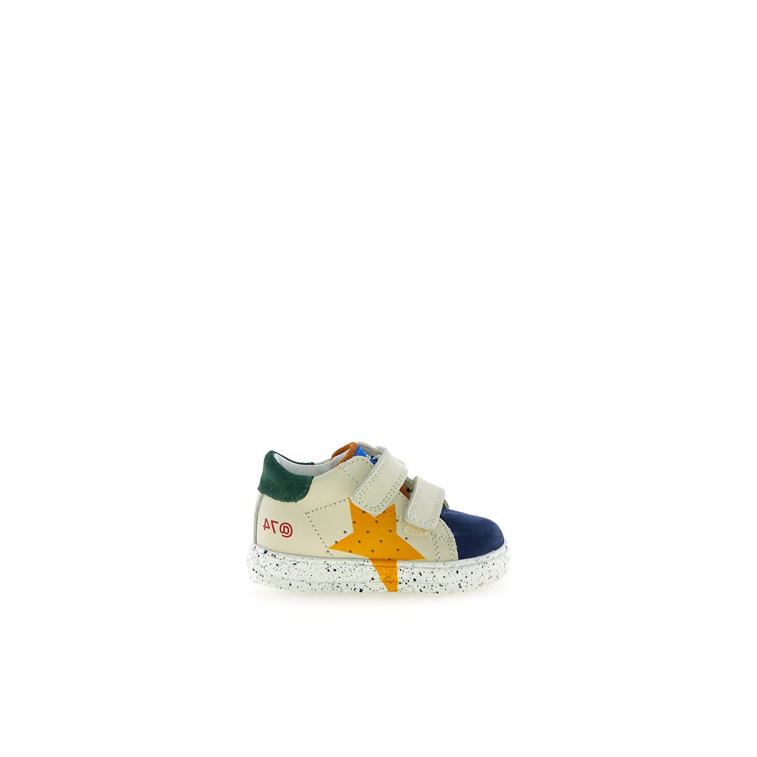 FALCOTTO SALAZAR 3 BOYS FIRST WALKER SNEAKERS VELCRO CLOSURE MILK AZURE DARK ORANGE