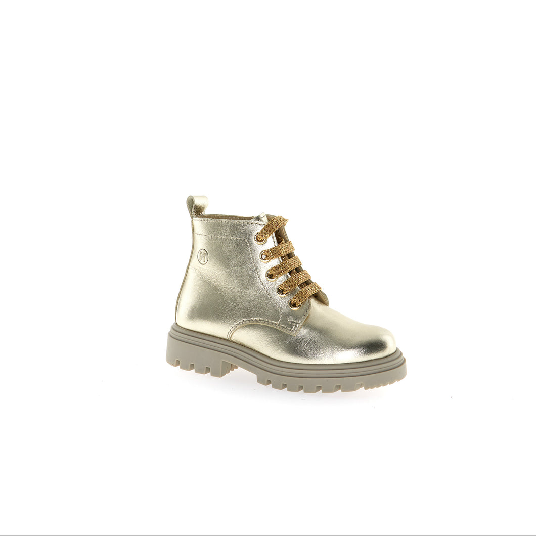 NATURINO MAKKI ZIP GIRLS LACE UP BOOT METALLIC PLATINUM