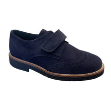 Load image into Gallery viewer, BEBERLIS DYLAN BOYS SUEDE VELCRO WINGTIP NAVY SHOE
