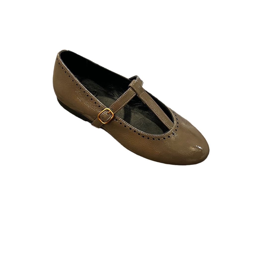 BLUBLONC CLOE  GIRLS PATENT LEATHER T-STRAP TAUPE