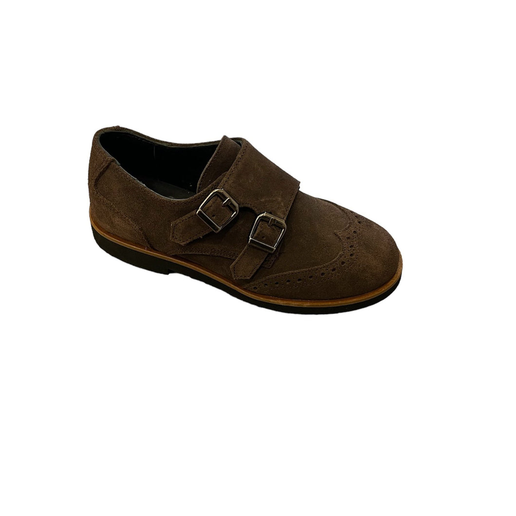 BLUBLONC JASON BOYS SUEDE VELCRO MONK STRAP BROWN