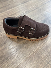 Load image into Gallery viewer, BLUBLONC HARPER BOYS BROWN SUEDE WINGTIP MUNK STRAP DRESS SHOE
