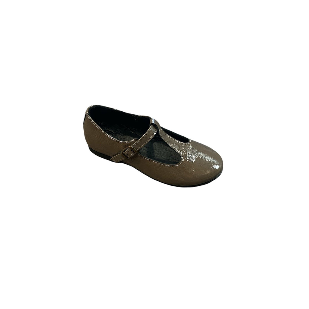 BLUBLONC EMMIE GIRLS PATENT LEATHER T-STRAP TAUPE