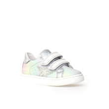 Load image into Gallery viewer, NATURINO PINN GIRLS LEATHER VELCRO SNEAKERS METALIC SILVER
